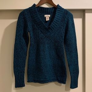 Teal and Black V-Neck Knit Sweater